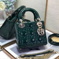 Mini Lady Dior Bag In Patent Cannage Calfskin Green