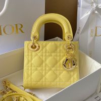 Mini Lady Dior Bag In Patent Cannage Calfskin Lemon