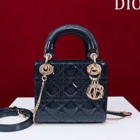 Mini Lady Dior Bag In Patent Cannage Calfskin Navy Blue