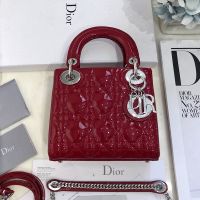 Mini Lady Dior Bag In Patent Cannage Calfskin Red/Silver