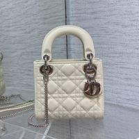 Mini Lady Dior Bag In Patent Cannage Calfskin White/Silver