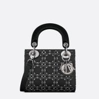 Mini Lady Dior Bag In Strass Cannage Satin Black