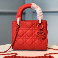 Mini Lady Dior Bag In Ultramatte Cannage Calfskin Red