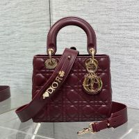 Small Lady Dior My ABCDior Bag In Cannage Lambskin Burgundy