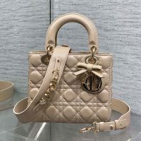 Small Lady Dior My ABCDior Bag with Detachable Bow in Cannage Lambskin Apricot