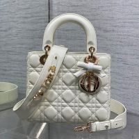 Small Lady Dior My ABCDior Bag with Detachable Bow in Cannage Lambskin White