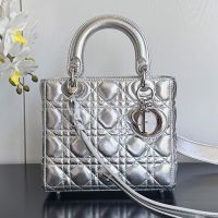 Small Lady Dior My ABCDior Bag In Cannage Lambskin Silver