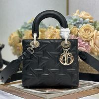 Small Lady Dior My ABCDior Bag In Graphic Cannage Calfskin Black