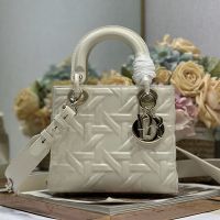 Small Lady Dior My ABCDior Bag In Graphic Cannage Calfskin White