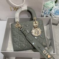 Small Lady Dior My ABCDior Bag In Patent Cannage Calfskin Grey