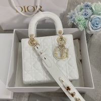 Small Lady Dior My ABCDior Bag In Patent Cannage Calfskin White