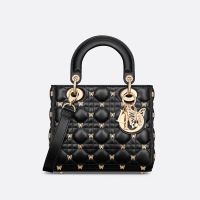 Small Lady Dior Bag Cannage Lambskin with Butterfly Studs Black