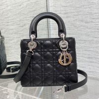 Small Lady Dior Bag In Cannage Grained Calfskin Black/Silver