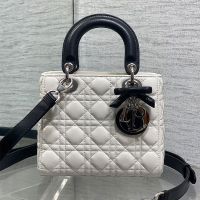 Small Lady Dior Bag with Detachable Bow in Cannage Lambskin White/Black