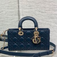 Medium Lady D-Joy Bag in Cannage Lambskin Navy Blue