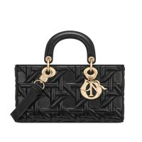 Medium Lady D-Joy Bag In Graphic Cannage Calfskin Black