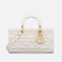 Medium Lady D-Joy Bag In Graphic Cannage Calfskin White