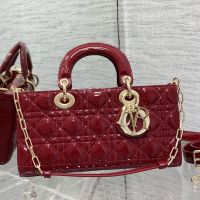 Medium Lady D-Joy Bag In Patent Cannage Calfskin Red