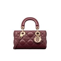 Micro Lady D-Joy Bag In Cannage Lambskin Burgundy