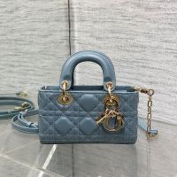 Micro Lady D-Joy Bag In Cannage Lambskin Cloud Blue