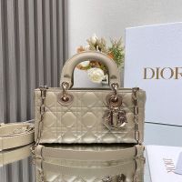 Small Lady D-Joy Bag In Cannage Lambskin Apricot