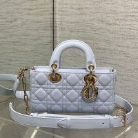 Small Lady D-Joy Bag In Cannage Lambskin Glacier Blue
