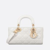 Small Lady D-Joy Bag In Cannage Lambskin White
