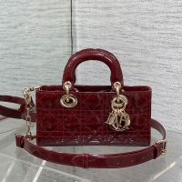 Small Lady D-Joy Bag In Patent Cannage Calfskin Burgundy