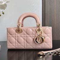 Small Lady D-Joy Bag In Patent Cannage Calfskin Pink