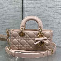 Small Lady D-Joy Bag with Detachable Bow in Cannage Lambskin Cherry