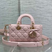 Small Lady D-Joy Bag with Detachable Bow in Cannage Lambskin Pink