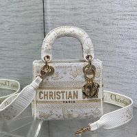 Mini Lady D-Lite Bag in Butterfly Zodiac Embroidery White/Gold