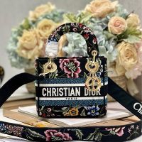 Mini Lady D-lite Bag In Petites Fleurs Embroidery Black