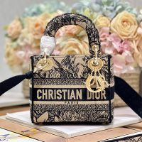 Mini Lady D-Lite Bag In Toile de Jouy Voyage Embroidery Beige