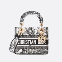 Mini Lady D-Lite Bag In Toile de Jouy Voyage Embroidery White