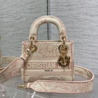 Mini Lady D-lite Bag In Toile de Jouy Motif Canvas Black