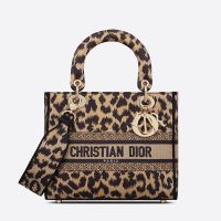 Medium Lady D-lite Bag In Mizza Motif Canvas Beige