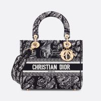 Medium Lady D-lite Bag Plan de Paris Motif Canvas Black