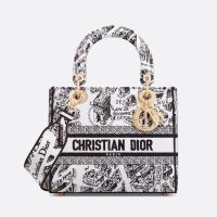 Medium Lady D-lite Bag Plan de Paris Motif Canvas White