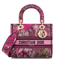 Medium Lady D-lite Bag In Toile de Jouy Voyage Motif Canvas Rose