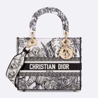 Medium Lady D-lite Bag In Toile de Jouy Voyage Motif Canvas White