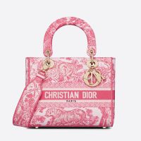 Medium Lady D-lite Bag In Toile de Jouy Motif Canvas Rose