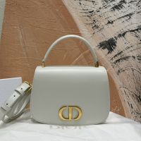 Medium Dior 30 Montaigne Avenue Top Handle Bag In Ribbed Calfskin White