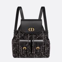 Medium Dior Caro Backpack In Cannage Motif Tweed Black
