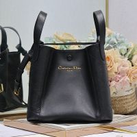 Medium Dior Signature Bucket Bag In Cannage Calfskin and Smooth Calfskin Black