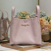 Medium Dior Signature Bucket Bag In Cannage Calfskin and Smooth Calfskin Pink