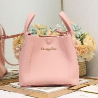 Medium Dior Signature Bucket Bag In Grained Calfskin Cherry