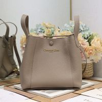 Medium Dior Signature Bucket Bag In Grained Calfskin Grey