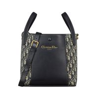 Medium Dior Signature Bucket Bag In Oblique Jacquard and Smooth Calfskin Blue