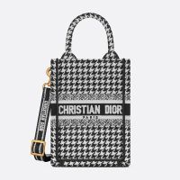 Mini Vertical Dior Book Tote with Strap In Macro Houndstooth Motif Canvas Black